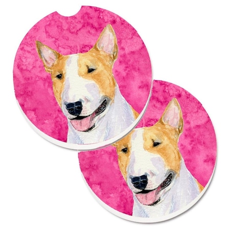 Carolines Treasures Pink Bull Terrier Set of 2 Cup Holder Car Coaster SS4772-PKCARC